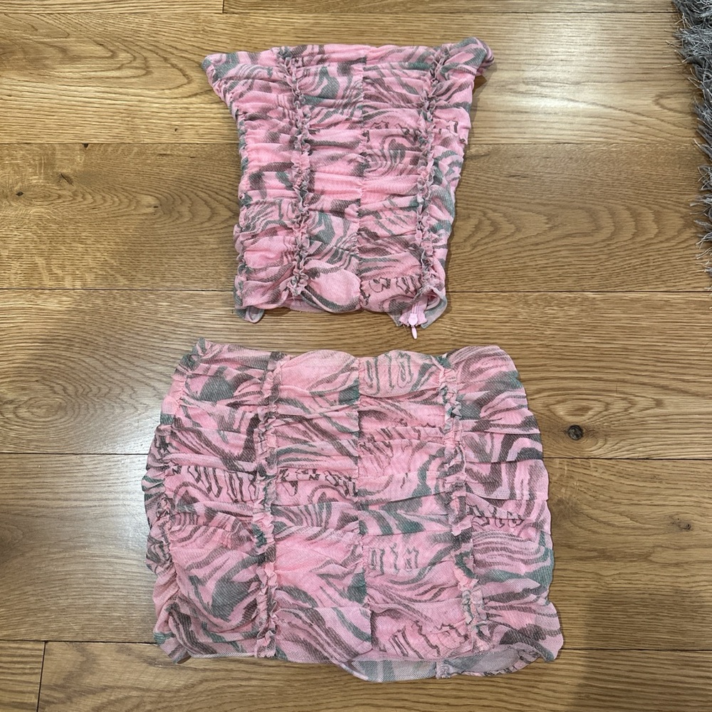 I.AM.GIA Pink and Gray Bubble Mini Skirt and Top Set